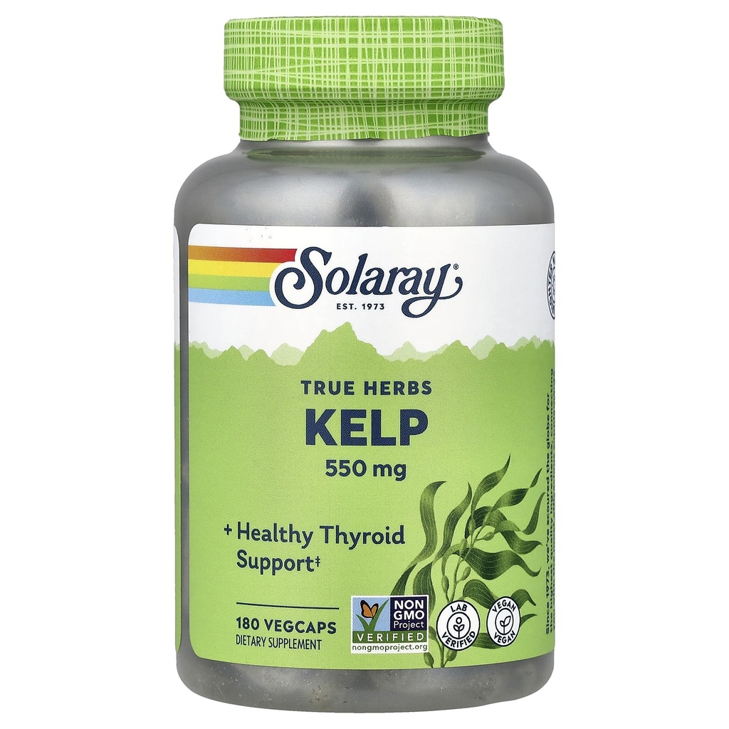 Solaray Kelp 550 mg s folno kislino za zdravo delovanje ščitnice, energetsko in metabolno podporo 