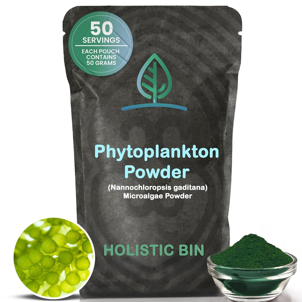Holistični Bin Marine Phytoplankton Powder – Trajno Gojena v Nordic Green Water Farm – Nutrient-Dense Omega-3 Superfood – Bogata z aminokislinami, klorofil, vitamini in minerali trace – 50 Grams