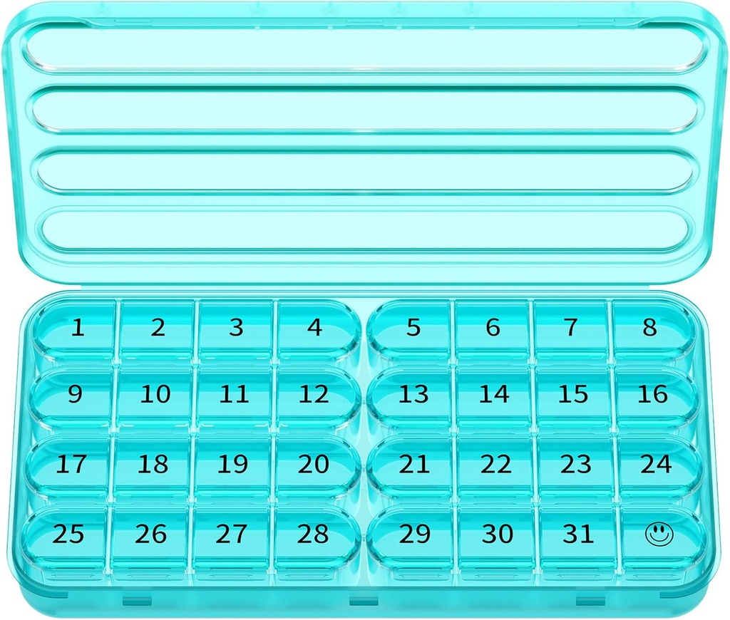 Zoksi Mesečni tablete Organizator 1 krat na dan, 30 dan Tablete Box Organizator, En mesec tablete Primer za potovanje, 31 dan Dnevno Medcine vsebnik za vitamine, Dopolnilo in zdravilo (Cyan)