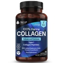 Pure Marine Collagen 100% Marine Collagen Tip 1 1300mg - Hidralizirani kolagen Peptide Izboljšana s hialuronsko kislino in vitaminom C, visoko jakost kolagen dopolnila za ženske in moške, 60 tablet