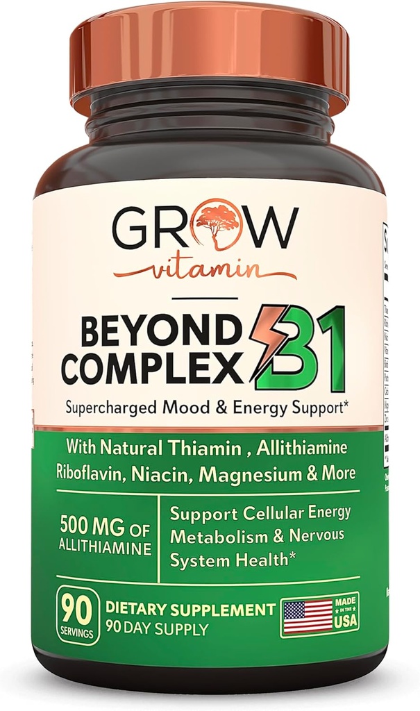 rast vitamina Beyond B1 Complex - Allithiamine Natural Vitamin B1 dodatek z Essential B-vitamini, tiamin, niacin, biotin, magnezij & več - Podpira energijo, razpoloženje in živčevje - 90 kapsul