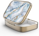 Škatla tablete tablete z Mirror Retro 2 Predel majhne tablete Zabojnik za torbico ali žep bronaste pravokotne tablete ali vitamini, ribje olje, dodatki, tablete vsebuje potovalna darila (bela modra marble)