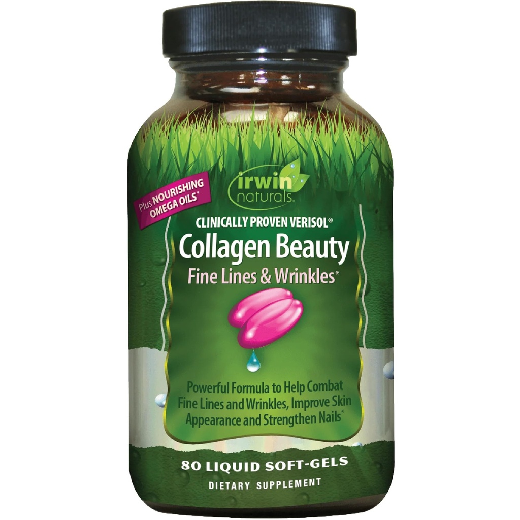 Irwin Naturals Collagen Lepota - 80 Tekoči softgels - pomaga boj proti fine linije in gube, izboljša videz kože in krepi nohte - 13 Total Servings