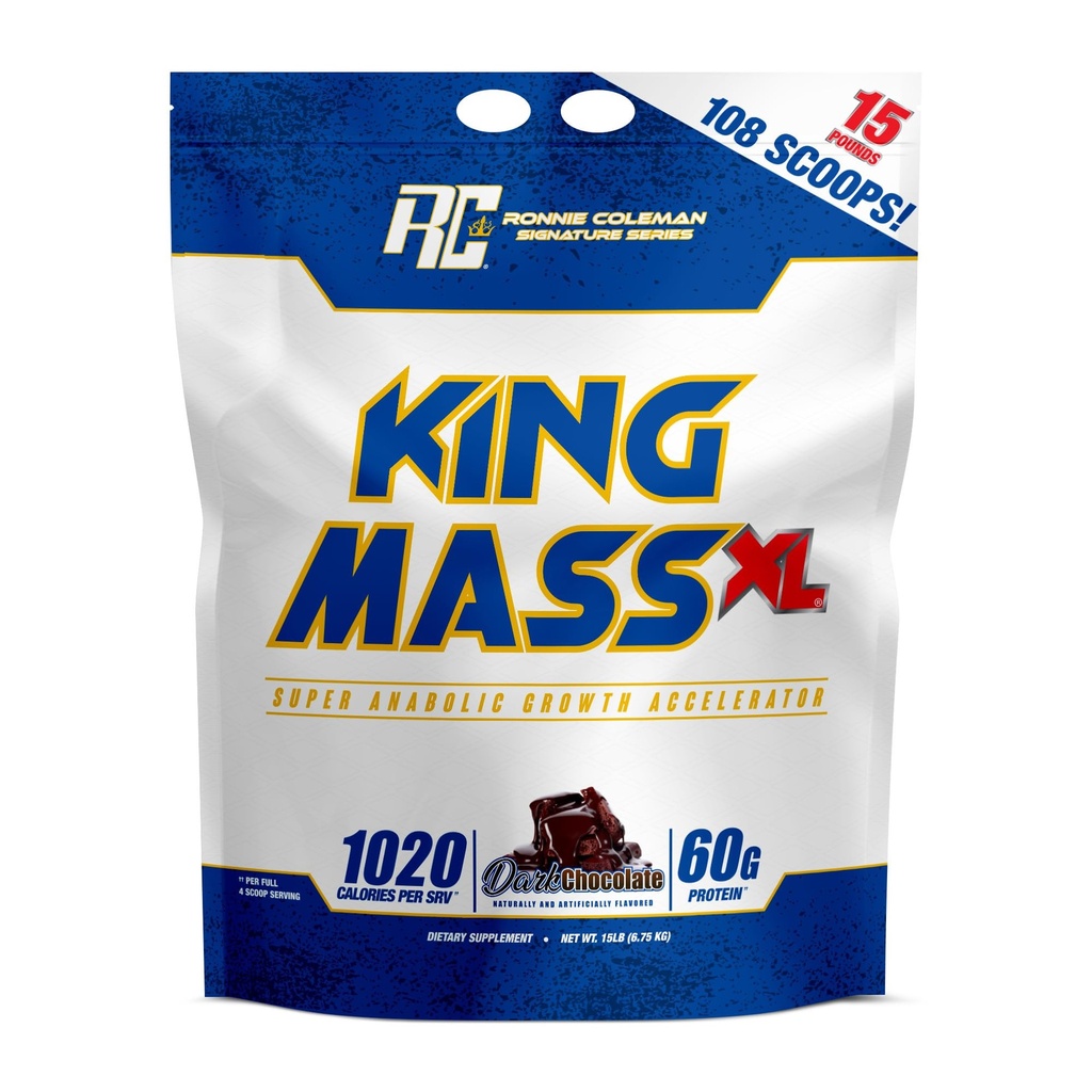 Ronnie Coleman Signature Series King Mass XL Mass Gainer Protein Powder, Muscle Gainer, 60g Protein, 180g ogljikovi hidrati, 1.000+ Kalorije, kreatin in glutamin, temna čokolada, 15 funtov