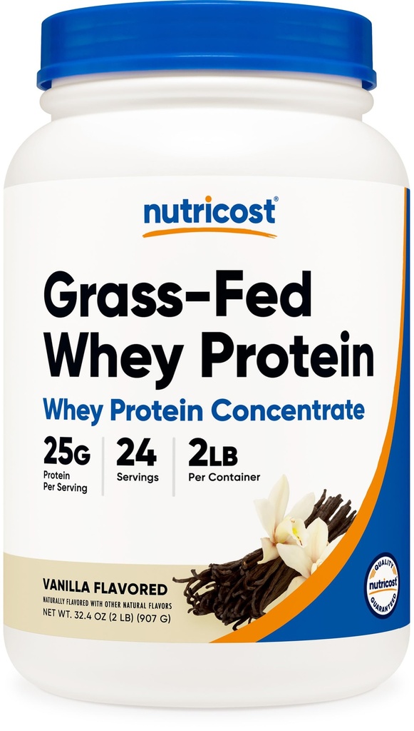 Nutricost Grass-Fed koncentrat sirotkinih beljakovin (Vanilla) 2LBS - nedenaturiran, brez glutena
