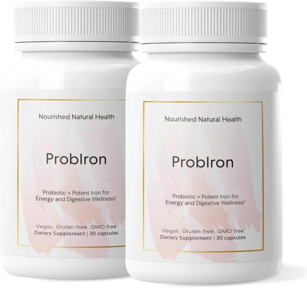 Hranilna naravna zdravje ProbIron - ženski probiotik + železov dodatek Okrepljen z vitaminom C in bakrom - Veganska formula za energijo in prebavljivost Wellness - 60 kapsul