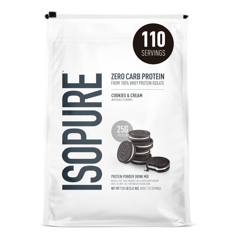 Izopur Zero Carb 100% čisti sirotkini izolati Beljakovine v prahu, laktoza brez glutena, z vitamini, piškotki in kremo, 25g proteini na serviranje, 7,5 LBs, 110 Servis (Packageing May Vary)