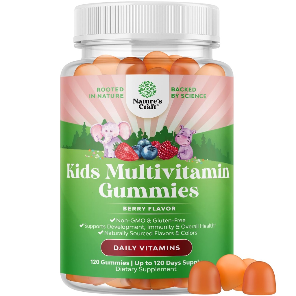 USDA Organic Kids Multivitamine Gumies - Vegan Organic Multivitamine za otroke 2+ s 14 Esencialnimi vitamini in minerali - Daily Gummy Multivitamini Vegan Nut Free & Non-GMO (120 Count)