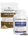 Prave gobe Vitamin D2, kelirani cink, Chaga, Reishi (120ct) in organski levji manov prah (60 strežnic)