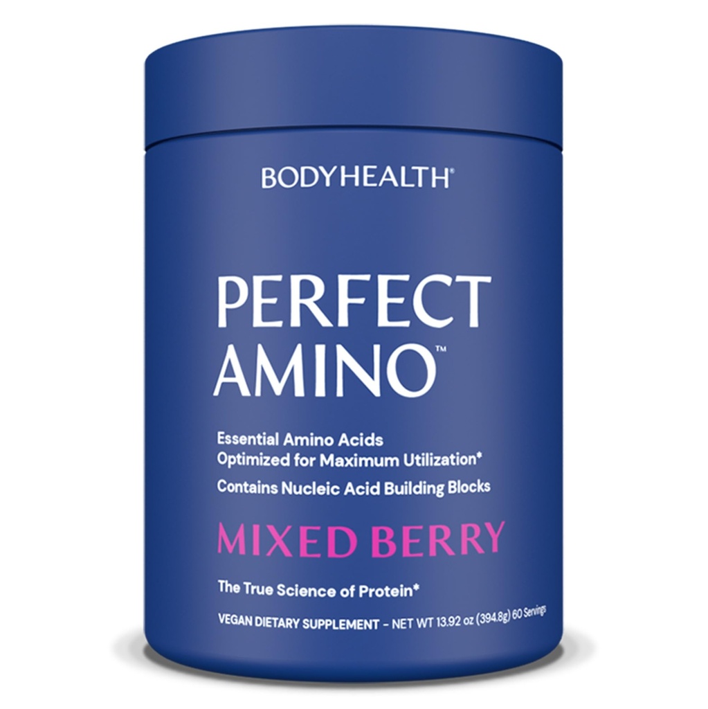 BodyHealth PerfectAmino Powder - BCAA in EAA Powder for Pre and Post Workout - Energijski napitek aminokislin za moške in ženske za podporo najete mišice in okrevanje - mešane jagode - 60 Servisi