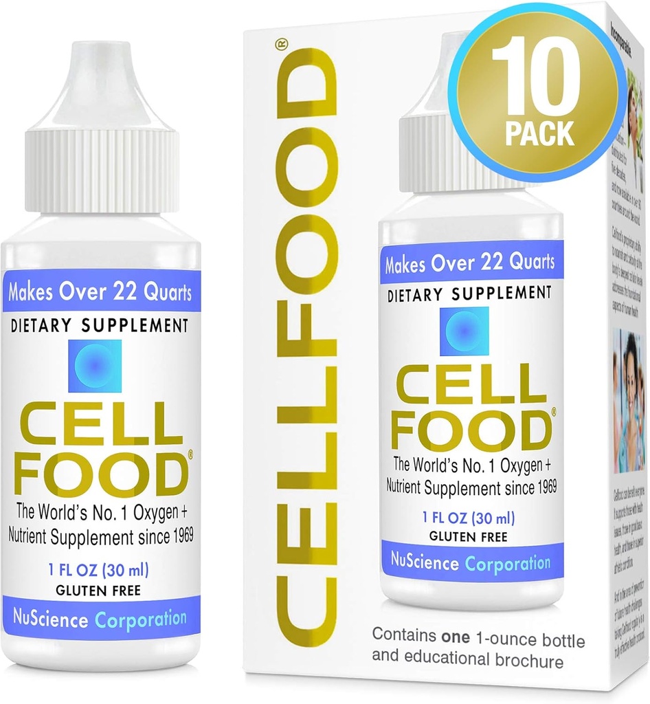 Celična hrana Kisik Boost - 1 fl oz, 10 Pack - Tekoči kisik dopolnilo za limfatično drenažo, Nadmorska bolezen, Jet Lag, Utrujenost, Glavoboli in energija - Gluten Free, Cert. Košir