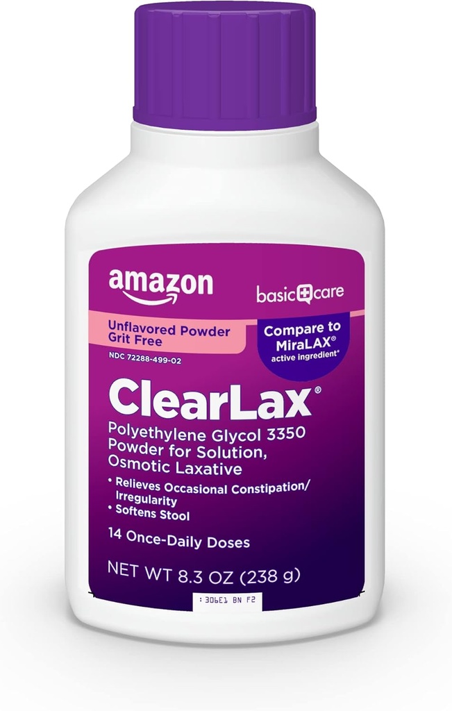 ClearLax za osnovno nego, polietilen Glycol 3350 prašek za raztopino, osmotsko odvajalo, brez arome, 8,3 unča (paka po 1)