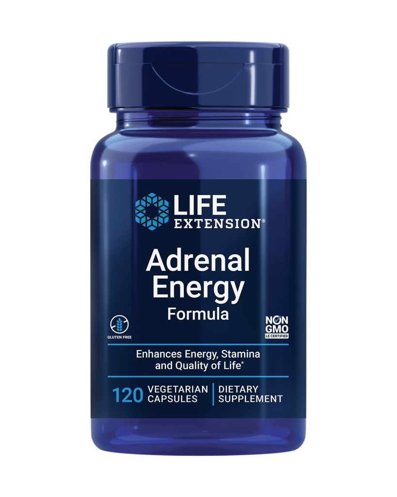 Life Extension Adrenal Energy Formula, Pomaga zavirati učinke stresa, sveti Basil, kordiceps, bacopa in Ashwagandha, Gluten Free, Non-GMO, Vegetarian, 120 kapsul