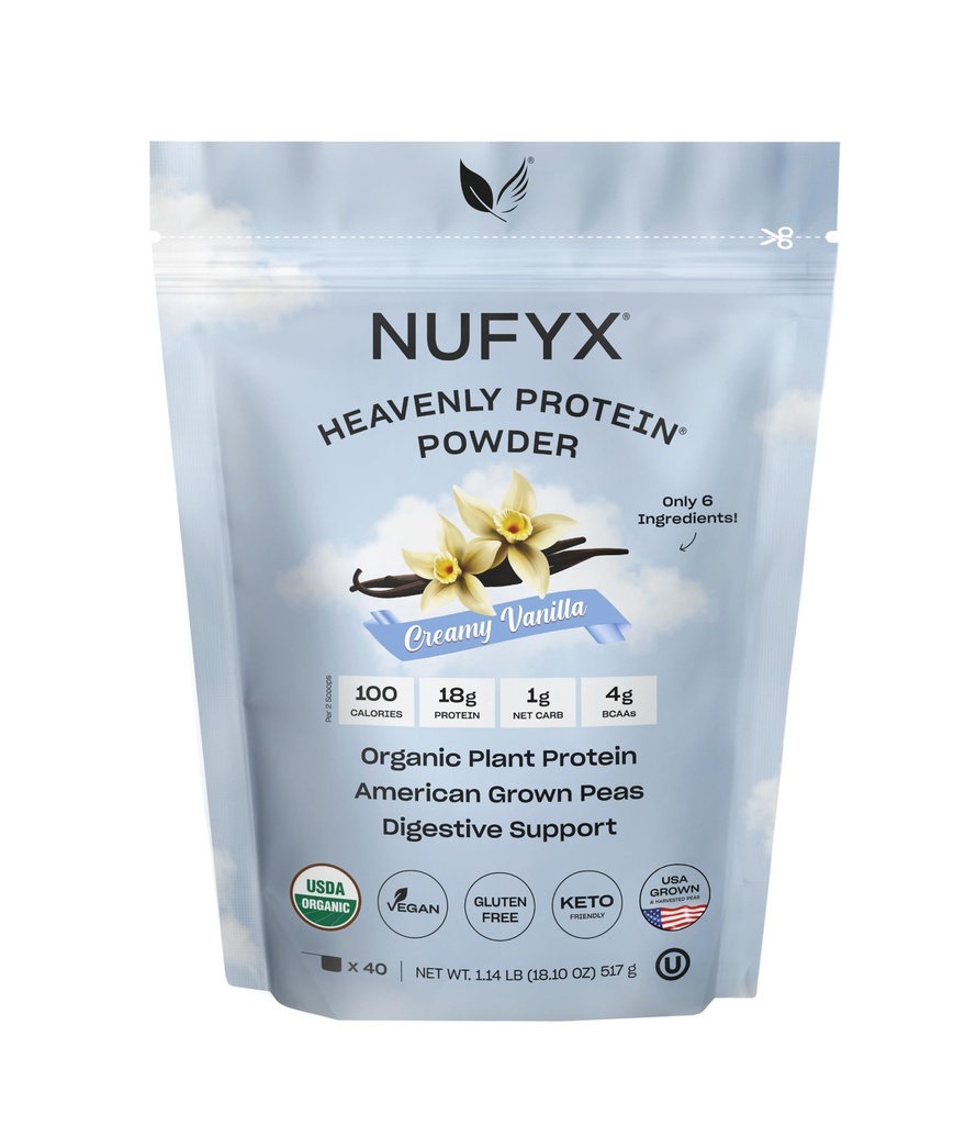 NUFYX® • Nebeški protein® Powder • Najboljši 100% organski rastni grah na svetu • Vegan • Gluten brez • Nizki ogljikovi hidrati (Creamy Vanilla, 40 Scoops)