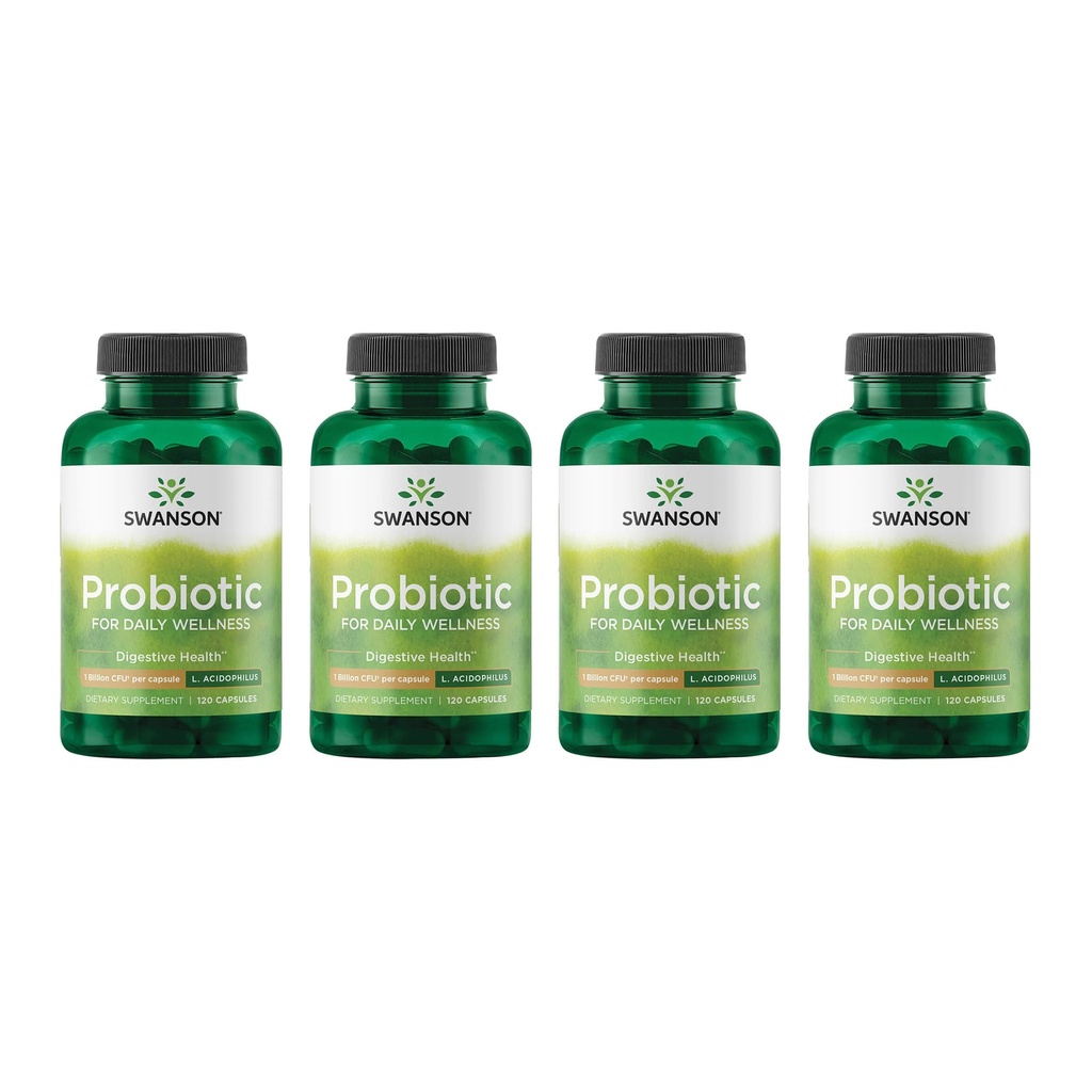 Swanson Probiotic - Digestive Health Supplement w/ 1 milijarda CFU na kapsulo - naravna formula, ki podpira regularnost in dnevno wellness - (120 kapsul) (4 pakiranja)