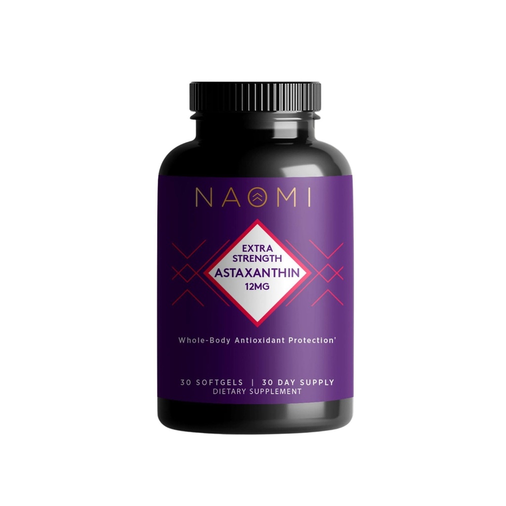 NAOMI Dodatna moč Astaksantin Dodatek 12mg - 3X Moč Antioksidant za kožo, oči, skupno in zdravje možganov - 30 Softgels, Non-GMO