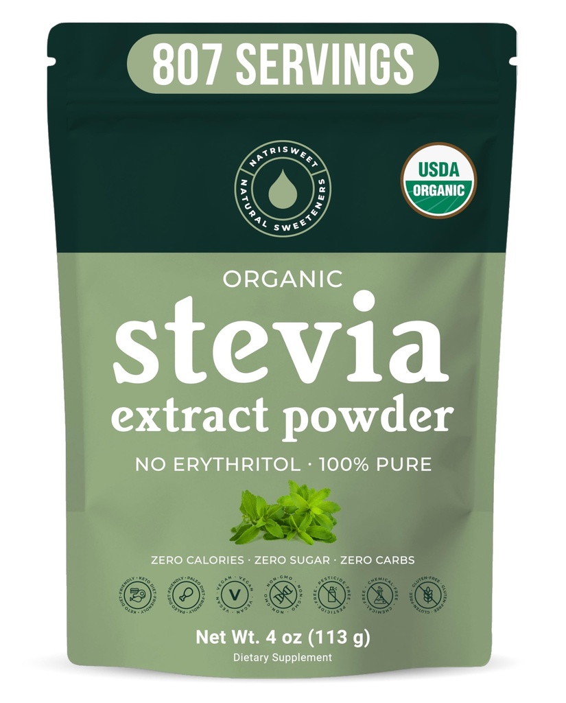 Organski 100% Pure Stevia Prašek, 4 oz, Zadovoljstva Sladke Cravings, Nižje ravni sladkorja v krvi za diabetike, razsutem stanju Stevia ekstrakt sladilo za boljše peke in pijače, 800+ Serving by NatriSweet