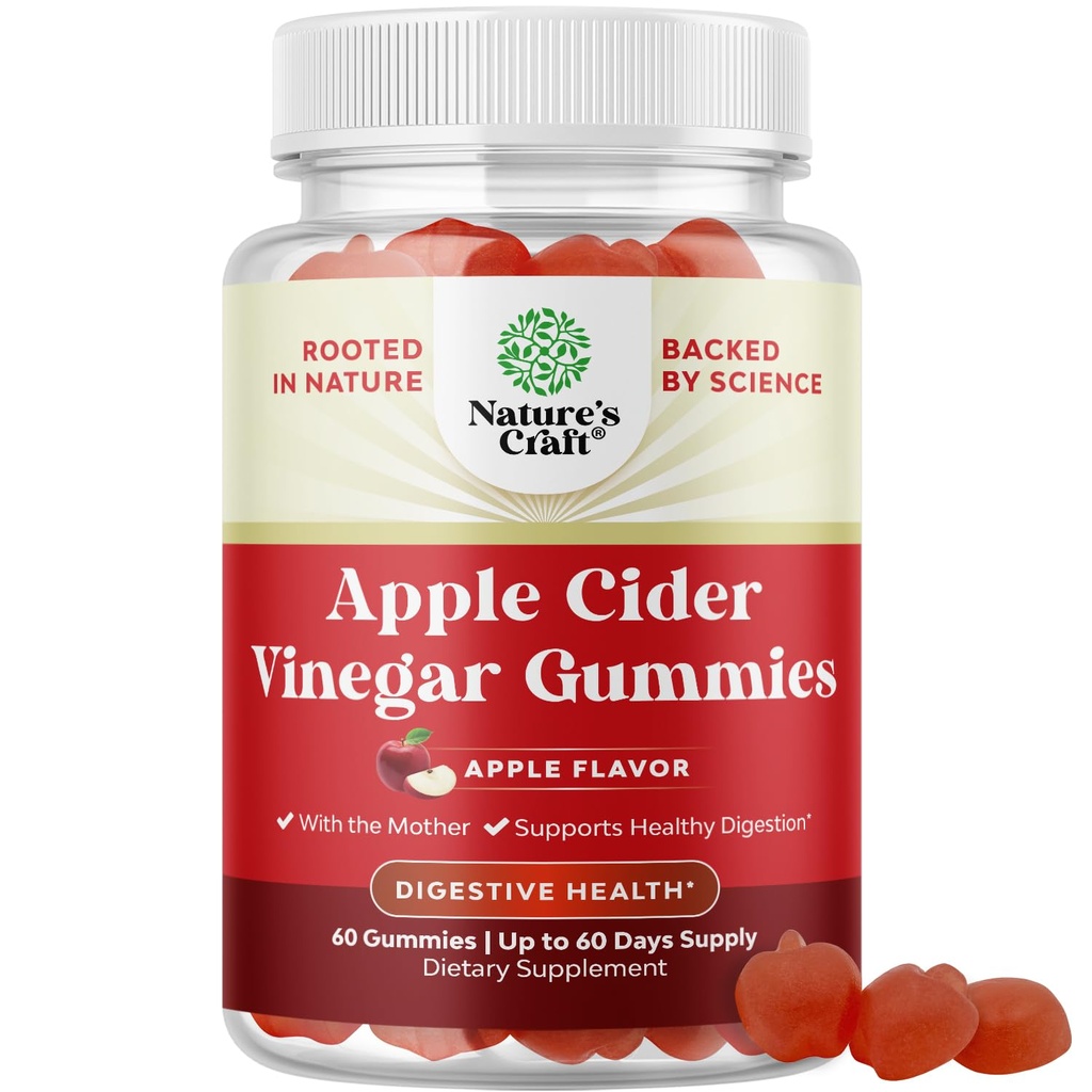 Jabolčni kislin za hujšanje - Čistila in Detox Gummies za zdravje, napenjanje in energetsko podporo - ACV Žvečilke z B12 Vitamin, B6 in Granatno jabolko za boljšo presnovo - 60 števk