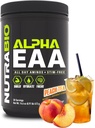 NutraBio Alpha EAA - All-Day Aminokisline za mišično rast in hidracijo - Esencialne aminokisline z nootropiki & adaptogeni- Celoten spekter EAA BCAA Prašek - 30 Servinacije - Peach Tea