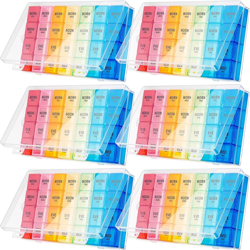 Hsei 6 Pack Weekly tablete Organizator Box 4 krat na dan 7 dan Vodoodporne tablete Veliko zdravilo Box Travel Daily Container za vitamine ribje olje dodatki