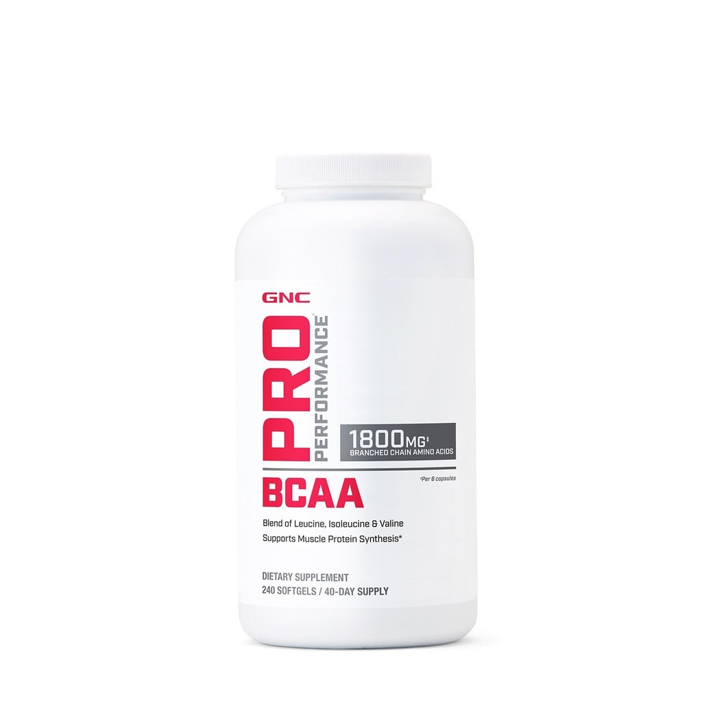 GNC Pro Performance BCAA 1.8g, 3. stranka Tested dodatek za moške in ženske, razvejane verige aminokislin, Essential Aminokisline podpira sinteze mišičnih beljakovin, 240 Softgels, 40 SVG