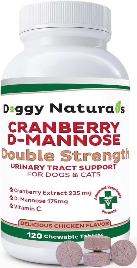 Cranberry D-manoza za pse in mačke urinarni trakt podpora za preprečevanje in odpravljanje UTI, Bladder Infection Ledvična podpora, Antioksidant (Dvojni jakost tablete, 120 Število)
