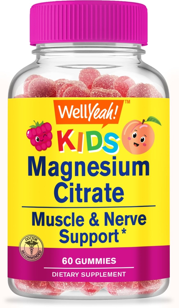 WellYeahe Magnezijev citrat Gumiji za otroke - Žvečilni stres Relief dodatek za otroke - Naravni mir, Mood podpora, Non-GMO, Gluten brezplačno - Naravni viri arome - 60 Gumies