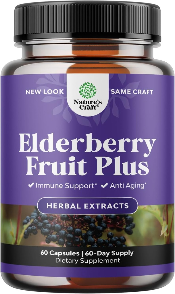 Črna Bezgove kapsule Antioksidant dodatek - Elderberry Immune Skin Supplement z vitamini kože in ekstrakta Sambucus - Imunski sistem Podpora