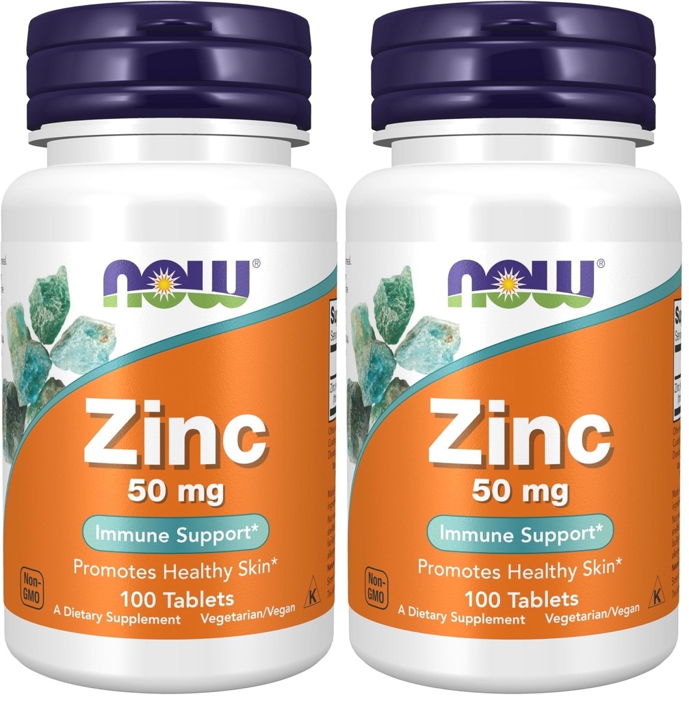 NOW Foods Supplements, cink (Zinc Gluconate) 50 mg, Podpira encimske funkcije*, Imunska podpora*, 100 tablet (Pack po 2)