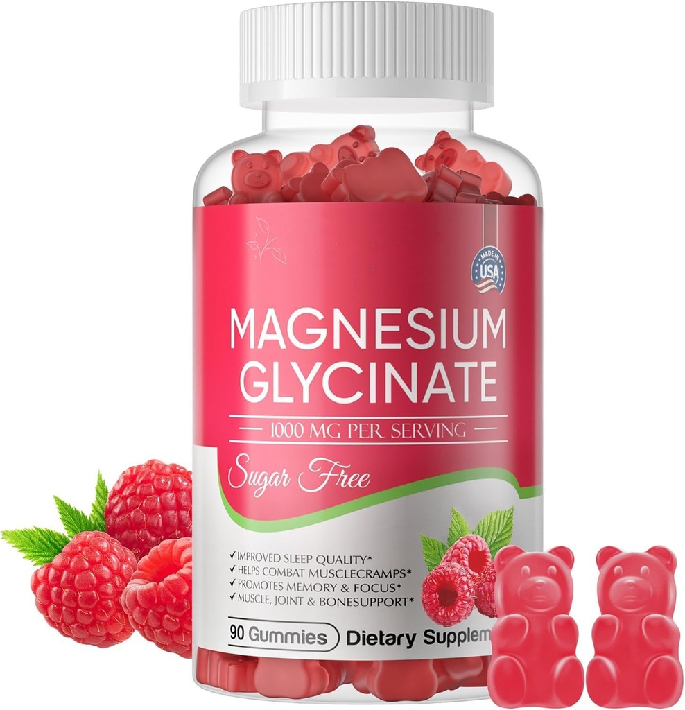 Magnezij Glycinate Gumies 700mg, sladkor brez magnezijevega glicinata, magnezijev kompleks Kalij dodatek s kalijem, VitaminD, B6 za mirno podporo in spanje za odrasle - 60 Malina Gumies