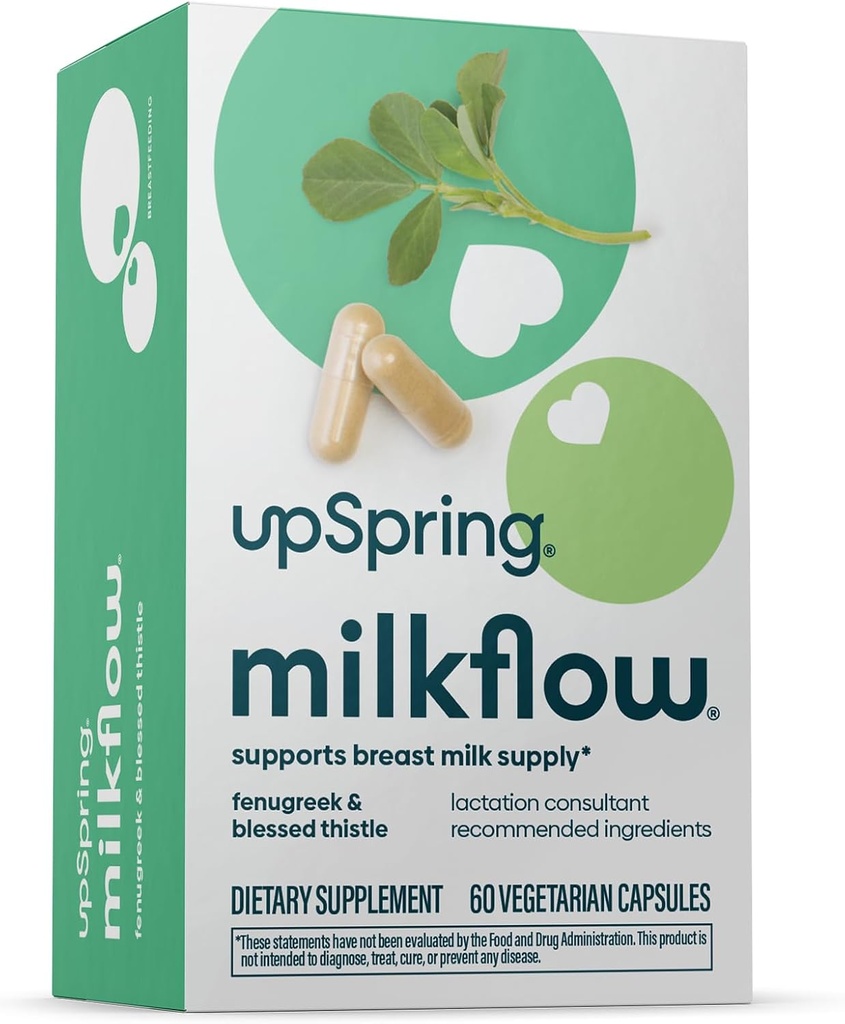 UpSpring Milkflow Dojenje Dopolnilo za oskrbo z mlekom povečanje, Dojenje dopolnila s Fenugreek & Blaženi osat, Non-GMO, Dojenje Podpora 60 Veganske kapsule