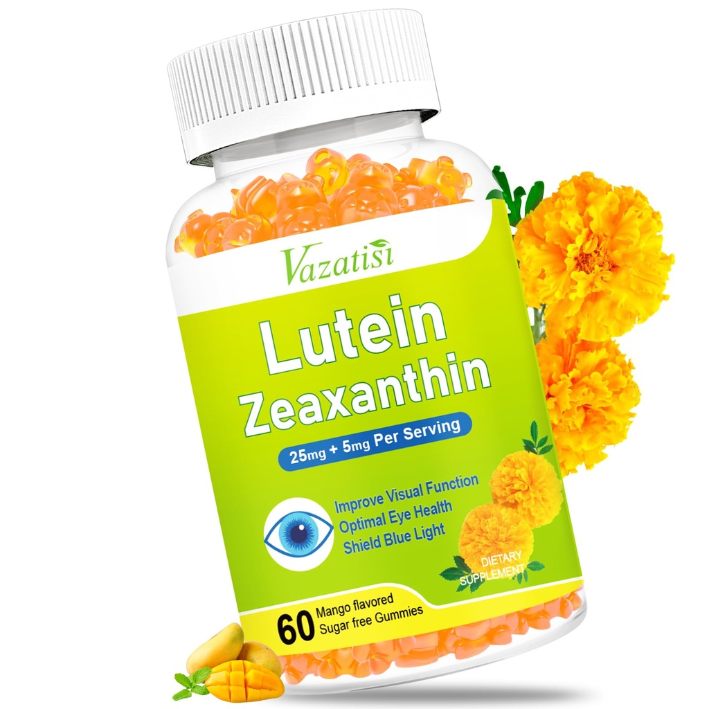 Eye Vitamini Lutein & Zeaksantin Gumies, Sugar Free Eye Health dopolnila z borovnice, Astaksantin - Podpora modra svetloba, vizualne funkcije in makularno zdravje - Mango arome, 60 Count