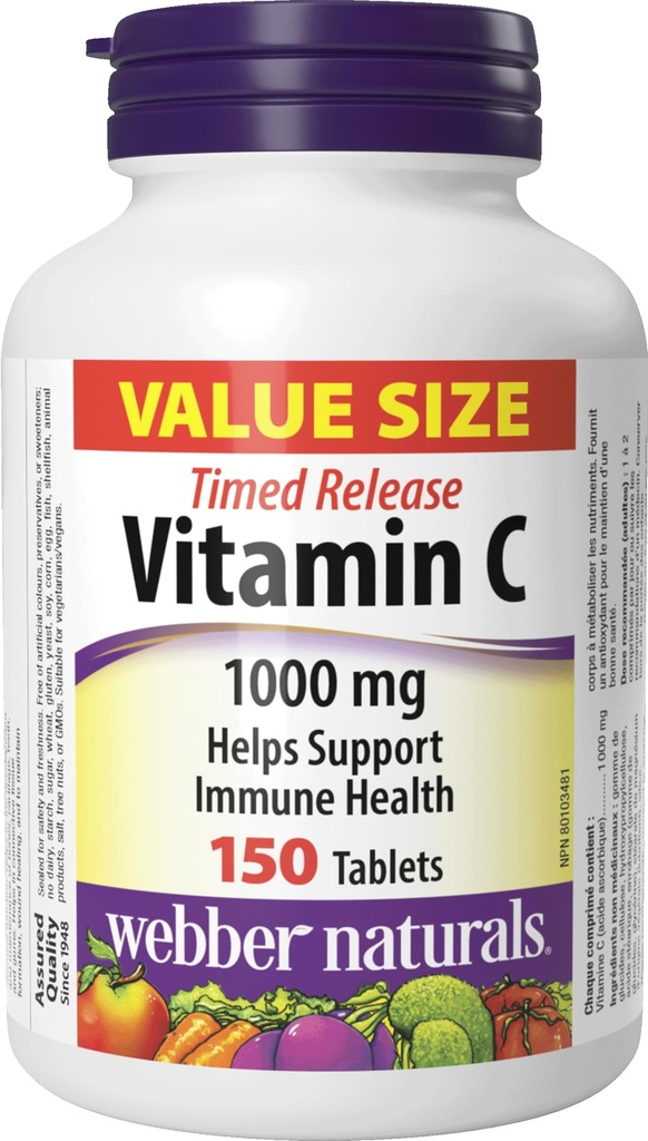 Webber Naturals Vitamin C Timed Release 1000mg, 150 zavihkov