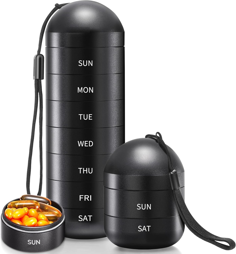 Zannaki XL Metal Travel Organizer, ekstra velike vodoodporne tedenske tablete škatle, Aluminum Alloy Pill Case Container, BPA brezplačno 7 dan dnevno Medicine Organizator imetnik za vitamine, ribje olje, dodatek