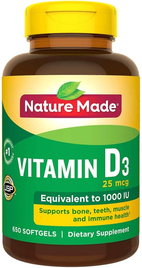 Narava narejen vitamin D3 25 mcg., 650 Softgels