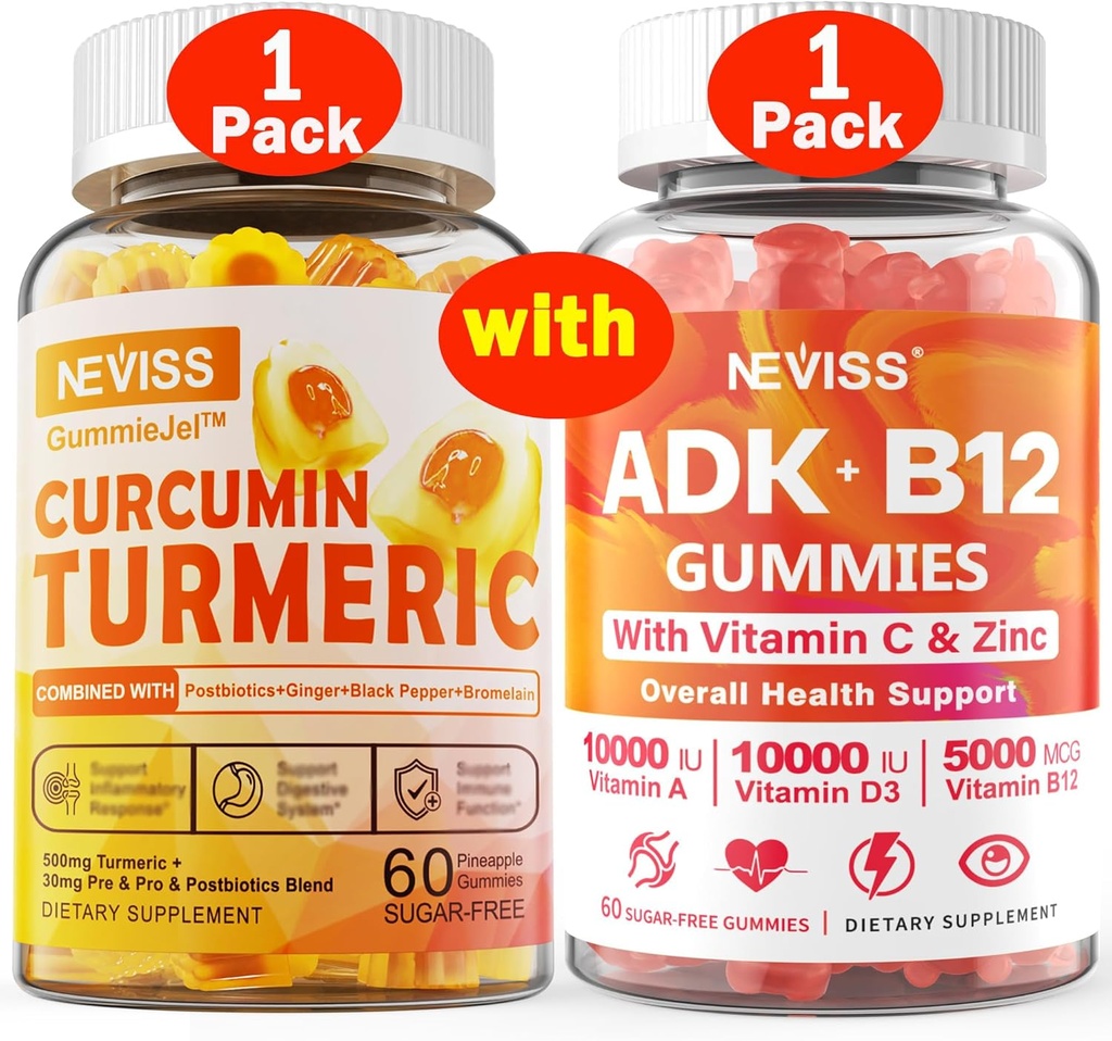 1Pack Kurkumin Polni gumiji + 1Pack Vitamin ADK z B12 Gummies