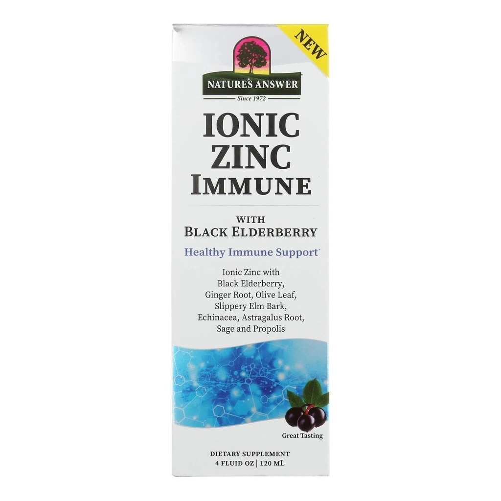 Ionski cink Imunski odgovor narave s črnimi jagodami 4 oz Extract s slippery Elm, Echinacea, Astragalus, Sage 160 Serving na steklenico