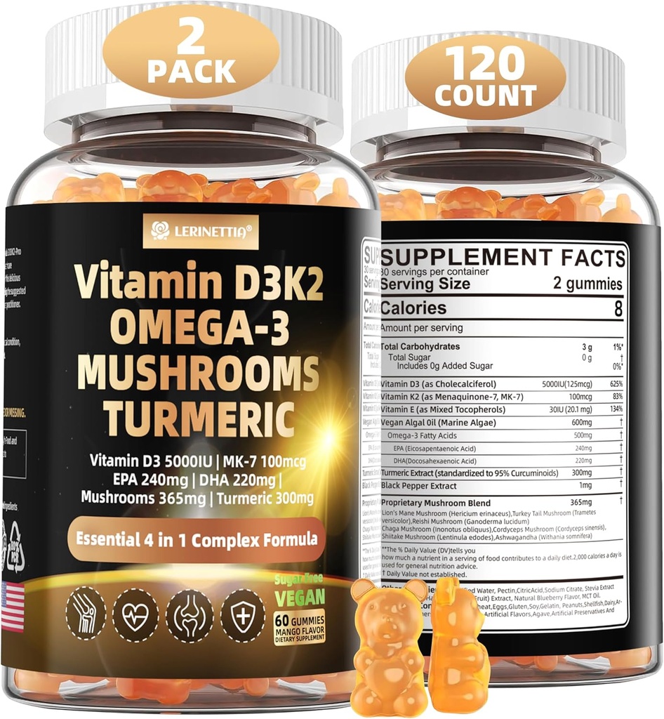 Vitamin D3 5000iu(125mcg) + vitamin K2(MK7) Gumiji z Algae Omega 3 
