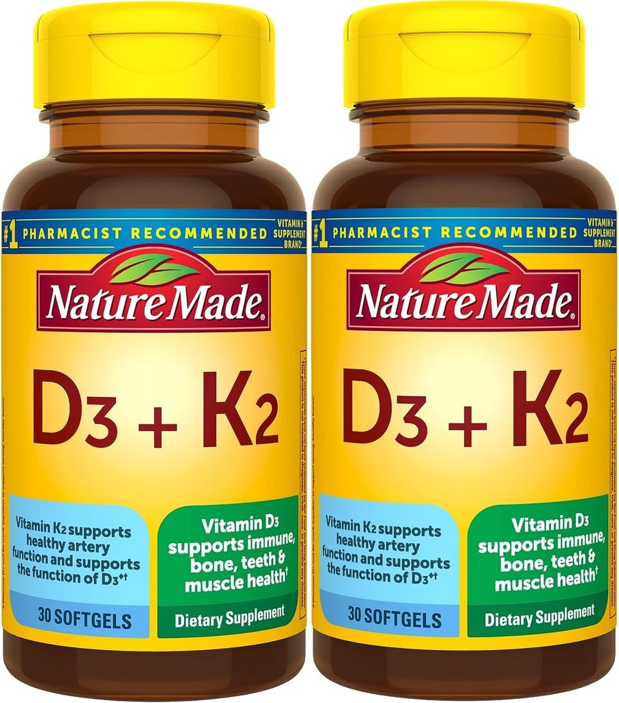 Vitamin D3 K2, 5000 i.e. (125 μg) Vitamin D, prehranska dopolnila za kosti, zobe, mišice in imuno-zdravje, 30 softgels, 30 dnevna oskrba - pakiranje po 2