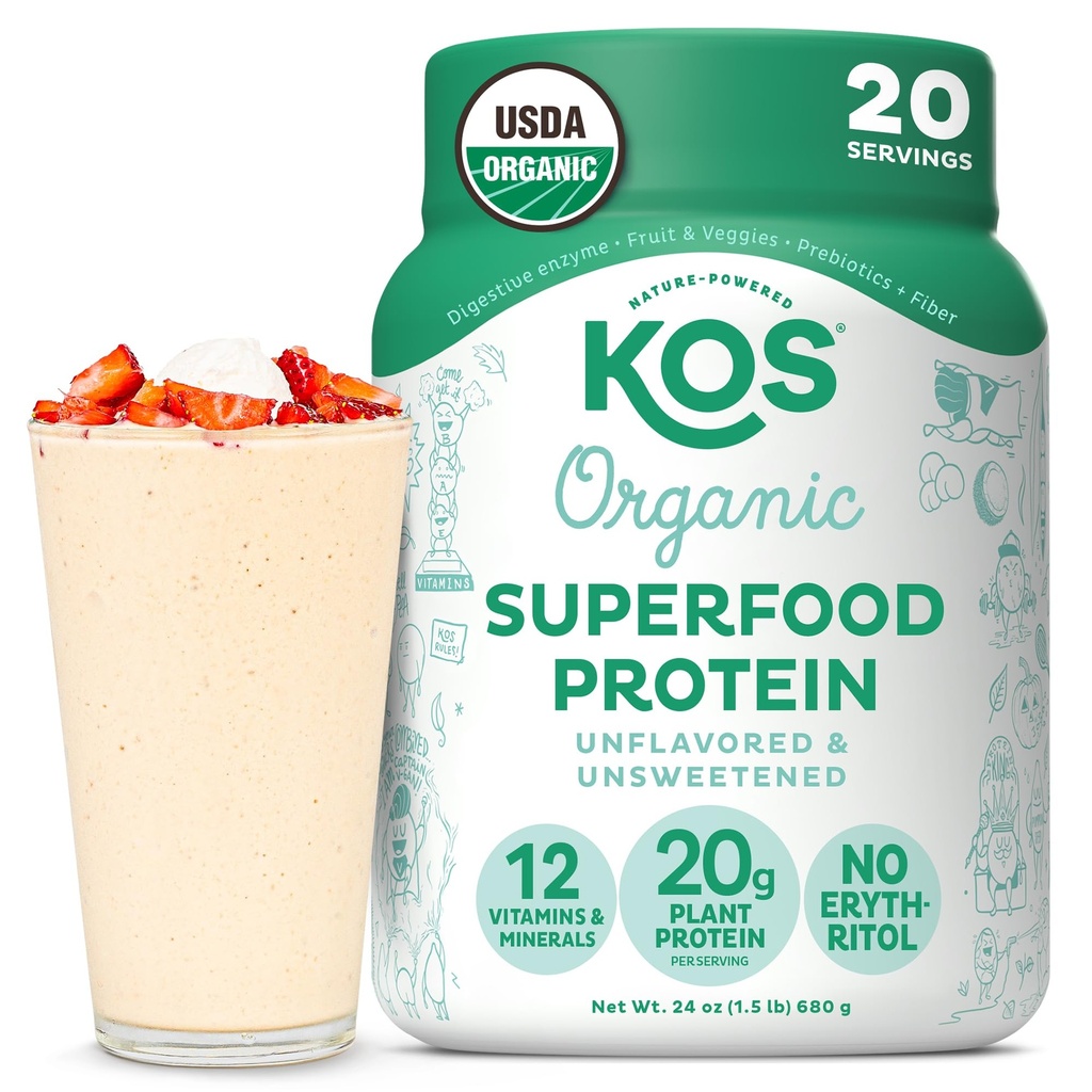 KOS Vegan Beljakovinski prah, nearomatizirana in nesladkana beljakovinska mešanica z nizko vsebnostjo ogljikovih hidratov, organska superživila bogata z vitamini in minerali - Keto, soja, mlečni izdelki - nadomestek za ženske in moške - 20 Služabnikov