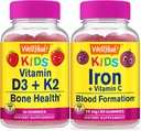 WellYeahe Vitamin D3+K2 otroci + železo + vitamin C otroci, Gummies Bundle - odličen okus, vitamin dopolnilo, Gluten brezplačno, GSO brezplačno, žvečljivi gumi