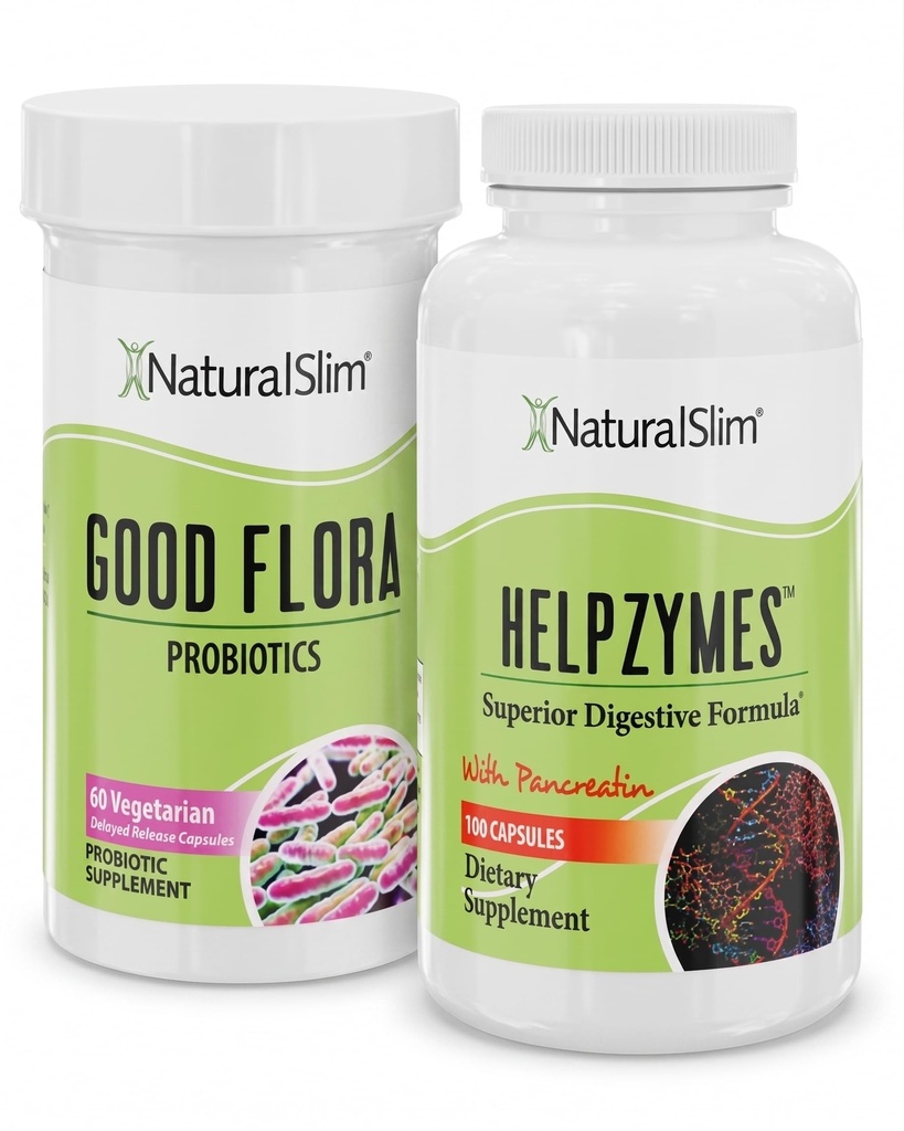 NaturalSlim Digestive Health Bundle – Dobra Flora & Helpzymes - Močni probiotiki & Močni prebavni encimi za boljše prebavljanje in Absorpcija hrane Hranilniki 