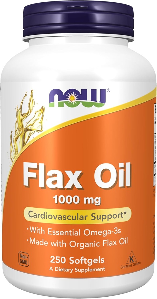 NOW Foods Supplements, Lanovo olje 1.000 mg izdelano z organskim Lanovim oljem, kardiovaskularna podpora*, 250 Softgels