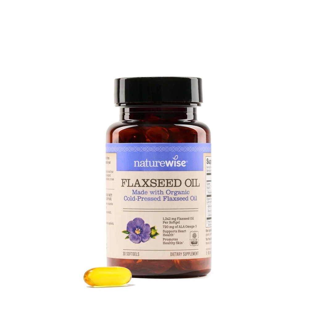 NatureWise Laneno olje 1200 mg, Ribe Free Omega 3 6 9 z 720mg ALA, prehranska dopolnila za podporo zdravju srca - organsko, hladno stiskano, Non-GMO - 30 Softgels[1-mesečna zaloga]