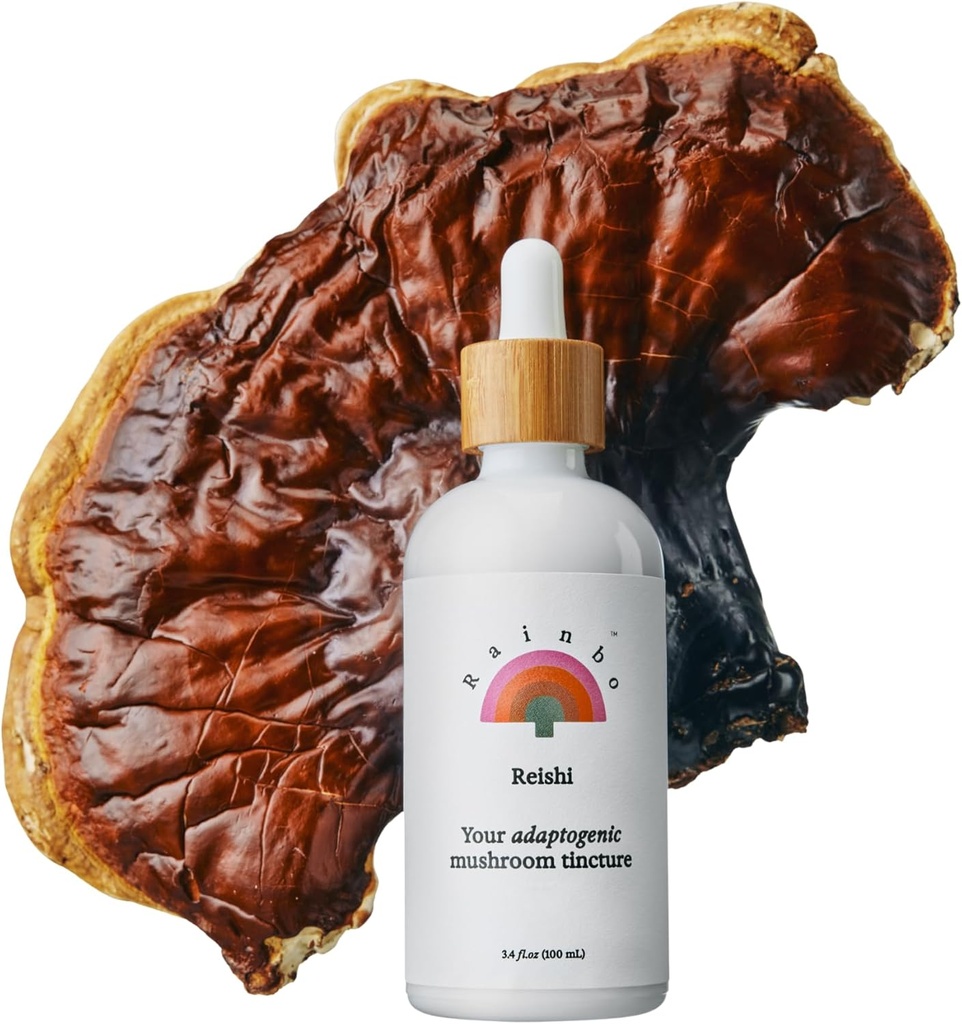 Rainbo - Reishi goba tinktura - Dual Extract goba dodatek - Imunska podpora, Mood, Spanje, Tekoči Reishi dodatek, Vegan, Non GSO, 3.4 fl oz