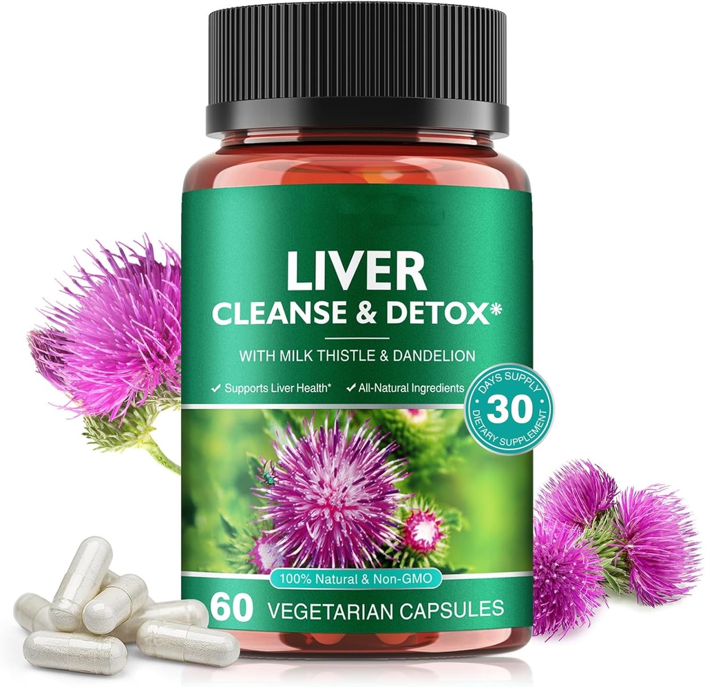 Jetrna čistila in detox tablete za zdravje jeter Popravila - z mlekom Thistle ekstrakt, Dandelion koren, ingver, pesa v prahu in vitamini - naravna jetrna podpora, 60 Veganske kapsule