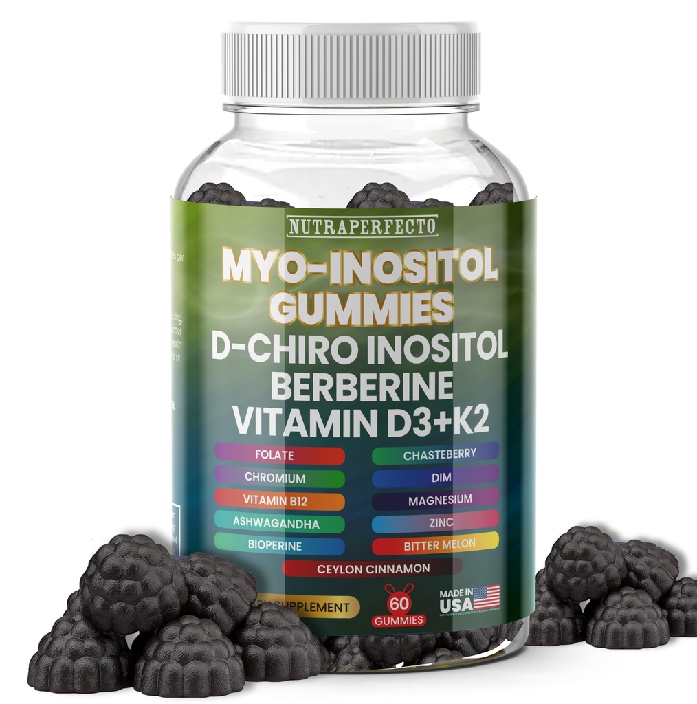 Brez sladkorja Myo-Inositol & D-Chiro Inositol Gumies za ženske, Berberine Vitamin D3 K2 DIM Magnezijev Glicinat Oksid L-metilfolat Dopolnilo za ženske, plodnost, Hormonovo ravnovesje, PMS, Ovarian zdravje
