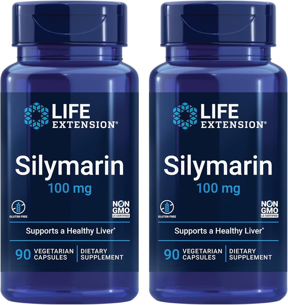 Life Extension Silymarin – izvleček iz Milk Thistle – podpira zdravje jeter – Gluten-free, Non-GMO, Vegetarian – Dvojno pakiranje – 2 x 90 kapsul