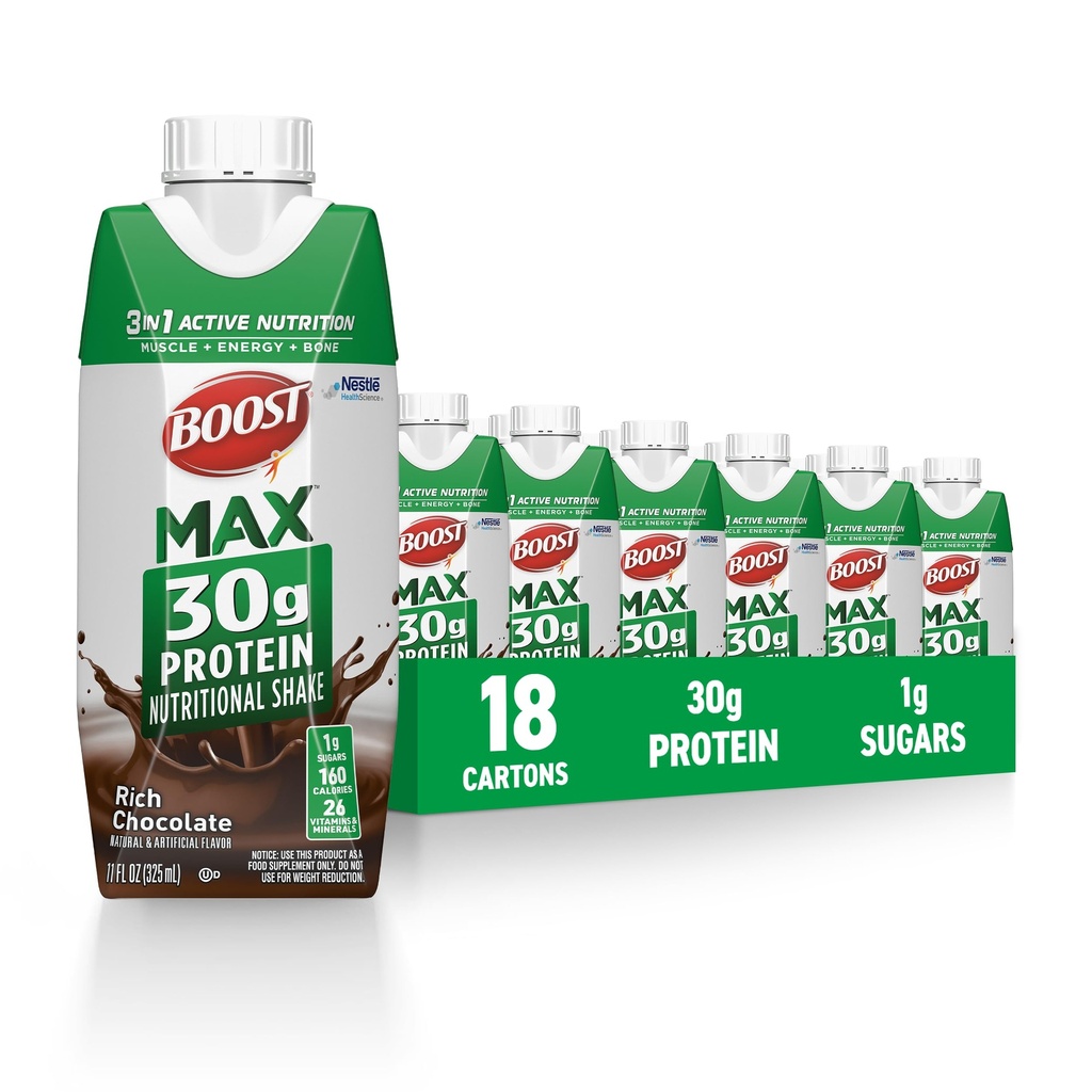 BOOST MAX Beljakovine Shake pripravljeni za pitje - 30g High Protein Shake - Čokolada 