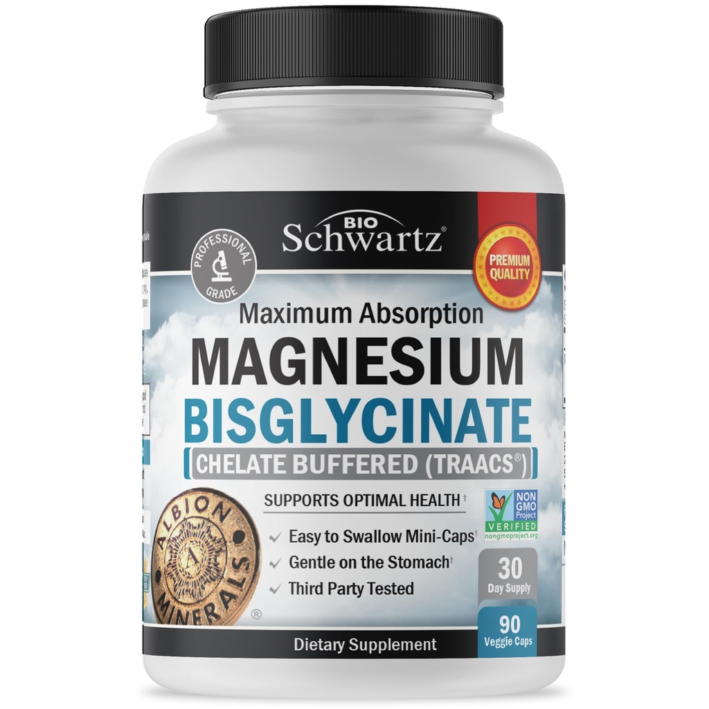 Magnezij Bisglicinat 100% Chelate No- Laxative Effect - Maksimalna absorpcija in biorazpoložljivost, popolnoma reaktiven in puferiran - Healthy Energy Muscle Bone & Joint Support - Non- GMO Project Verificiran - 90 ct